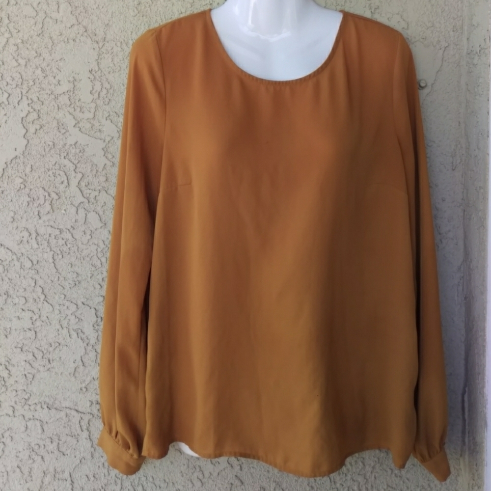 Forever 21 chiffon gold tied back long sleeve top